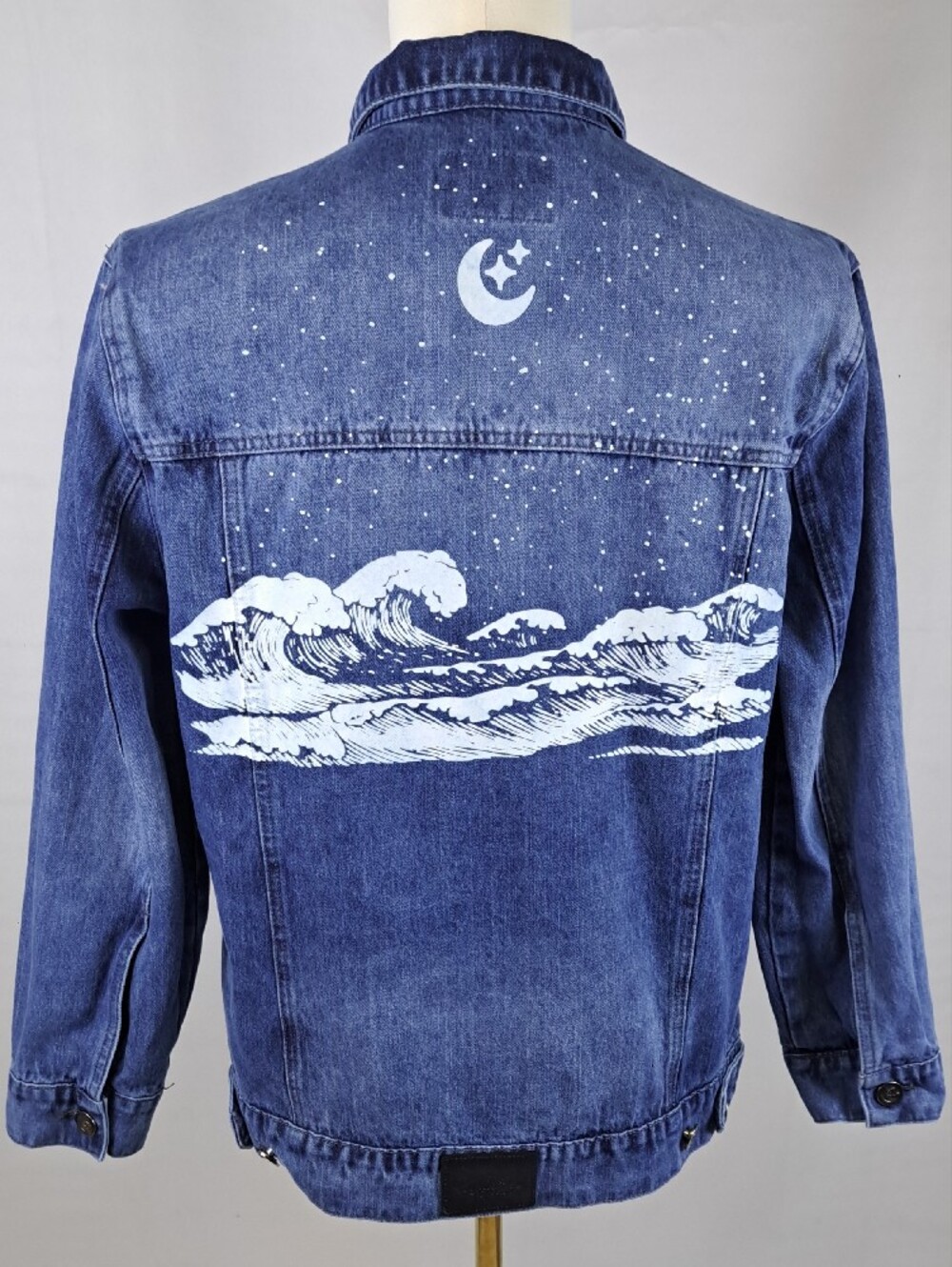 The Tubbo Moment "By The Sea" Celestial Wave Dark Wash Zip Denim Jacket Unisex M
